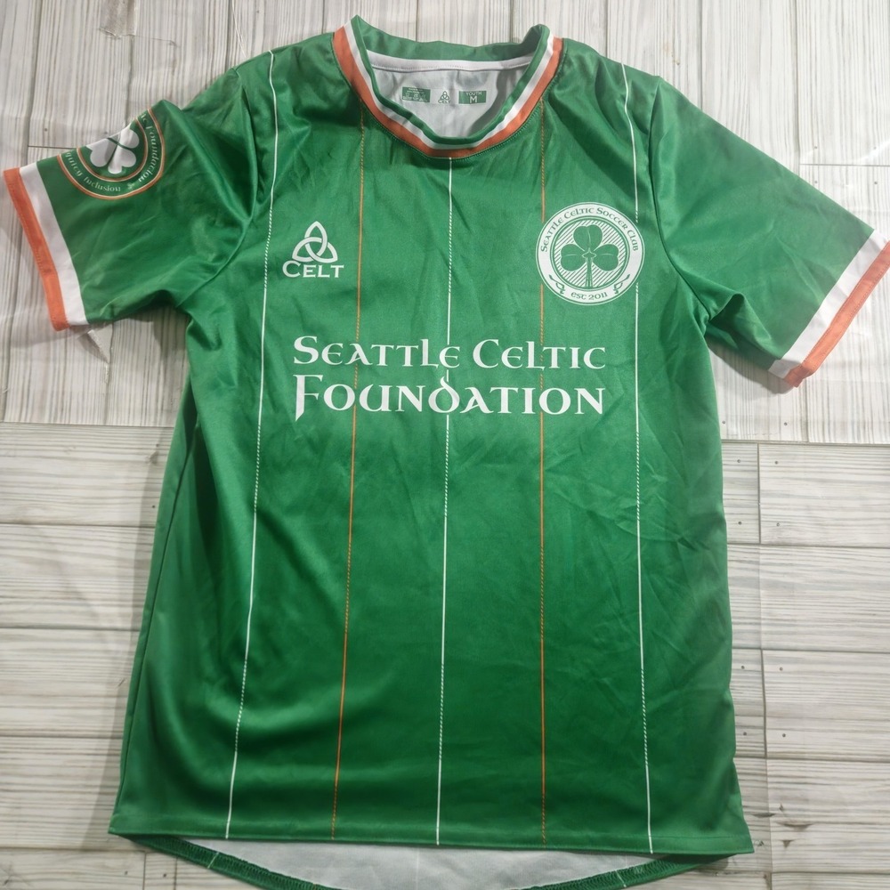 CELT Shirt Youth Medium Green Seattle Celtic Foundation Jersey Soccer Top